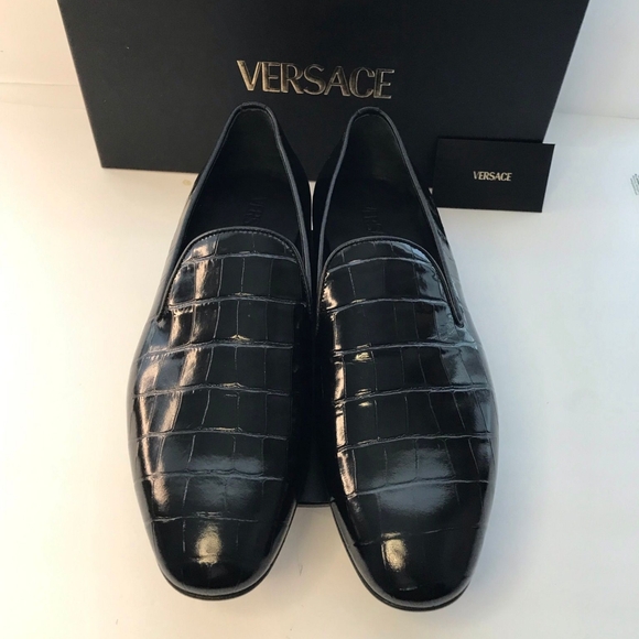 New Original Versace Men Croc Embossed Calfskin Smoking Slipper - Picture 4 of 12